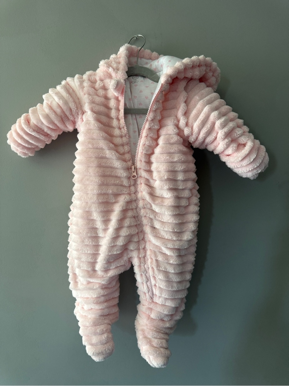 Wonder Nation | Cozy Pink Hooded One-Piece Infant Snowsuit | 6-9M